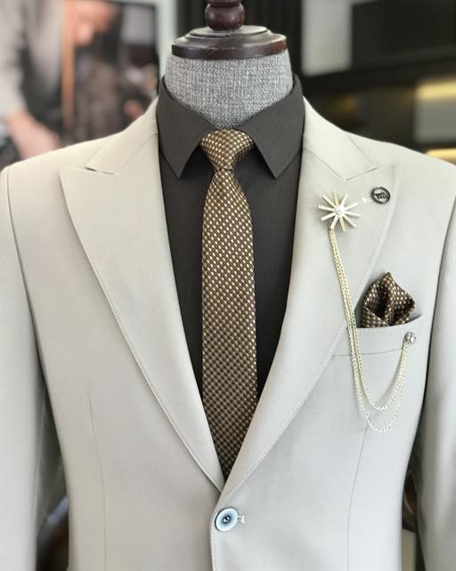 Italian style men's slim fit dovetail wool blended jacket beige T9647