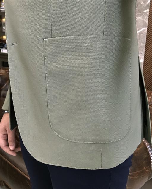 İtalyan stil erkek slim fit kırlangıç yaka yün karışımlı ceket yeşil T9648