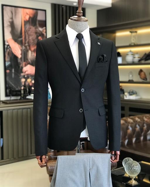 Italian Style Men's Slim Fit Blazer Cotton Jacket Black T7380