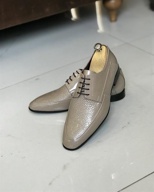 İtalyan stil iç dış deri erkek ayakkabı Bej T7321