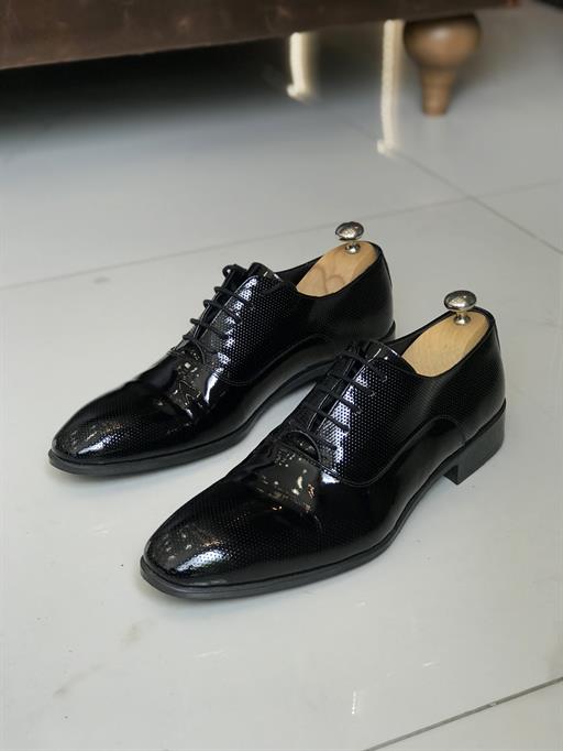 İtalyan stil iç dış deri erkek rugan ayakkabı Siyah T7303