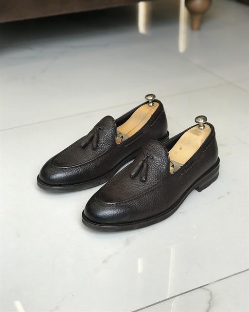 İtalyan stil iç dış naturel deri erkek ayakkabı Kahverengi T8647