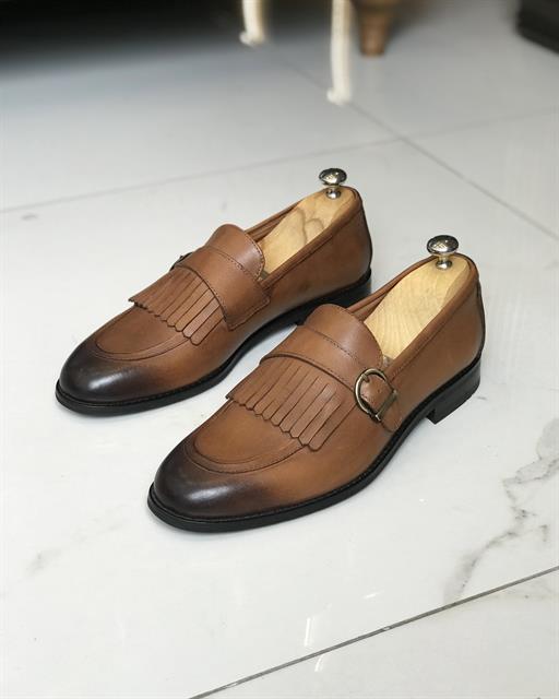 İtalyan stil iç dış naturel deri erkek ayakkabı Taba T8889