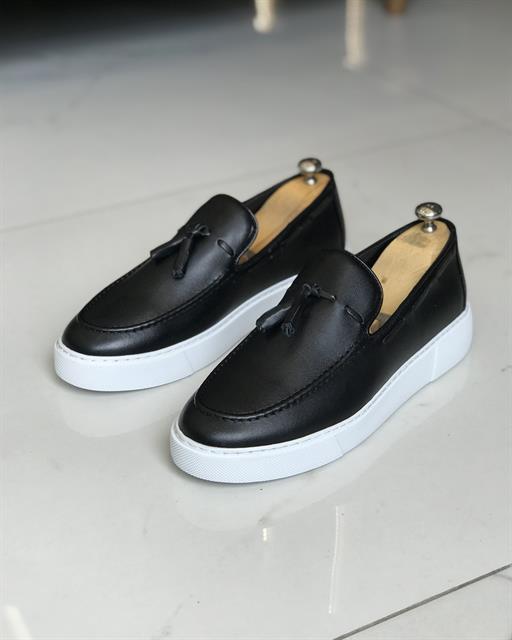 İtalyan stil iç dış naturel deri erkek ayakkabı Siyah T9644