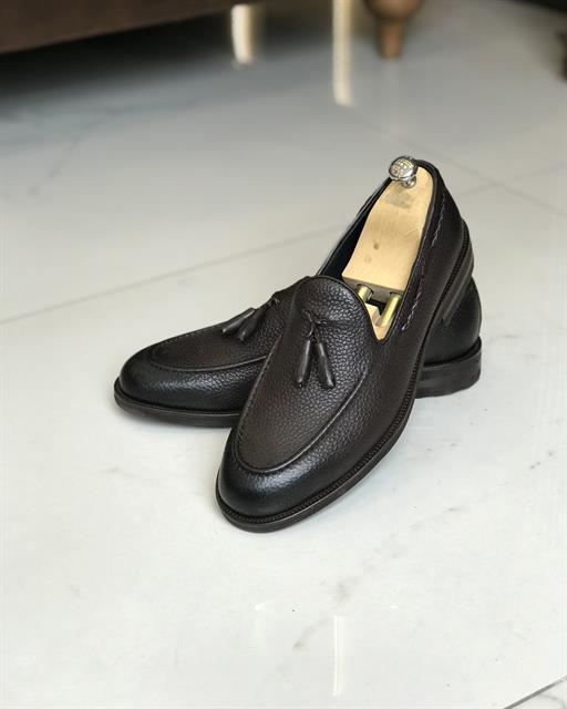 İtalyan stil iç dış naturel deri erkek ayakkabı Kahverengi T8647
