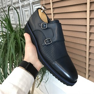 İtalyan stil iç dış naturel deri erkek ayakkabı Lacivert T5654