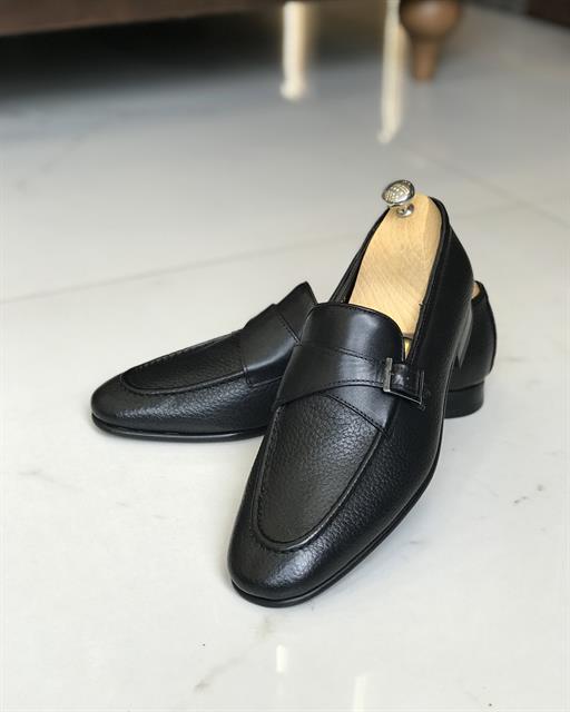 İtalyan stil iç dış naturel deri erkek ayakkabı Siyah T8658