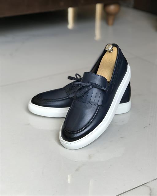 İtalyan Stil İç dış naturel deri erkek ayakkabı Lacivert T7511