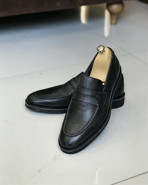 İtalyan Stil İç dış naturel deri erkek ayakkabı Siyah T7519