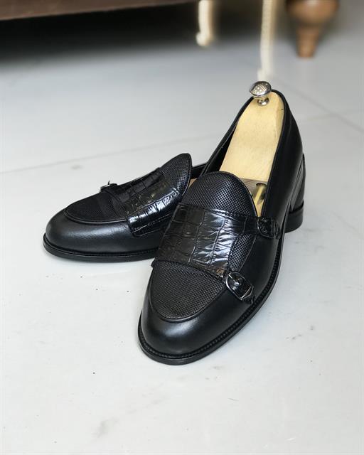 İtalyan Stil İç dış naturel deri erkek ayakkabı Siyah T7736