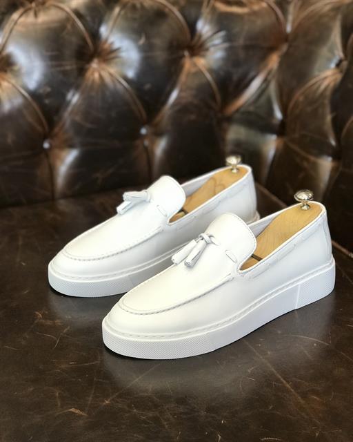 İtalyan stil iç dış naturel deri erkek ayakkabı Beyaz T9642