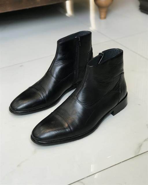 İtalyan stil iç dış naturel deri kışlık erkek bot ayakkabı Siyah T6562