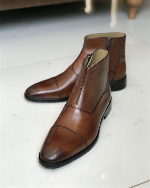 İtalyan stil iç dış naturel deri kışlık erkek bot ayakkabı Taba T6586