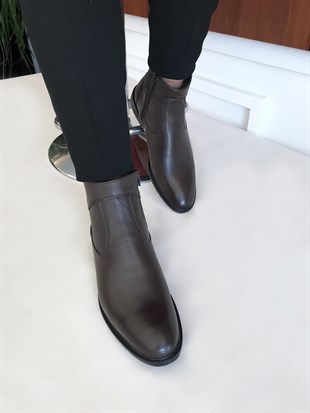 İtalyan stil iç dış naturel deri kışlık erkek bot ayakkabı kahverengi T6566