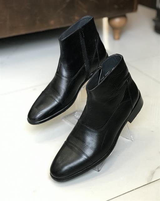 İtalyan stil iç dış naturel deri kışlık erkek bot ayakkabı Siyah T6562