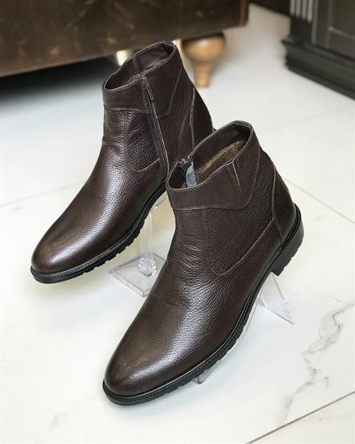 İtalyan stil iç dış naturel deri kışlık erkek bot ayakkabı kahverengi T6502