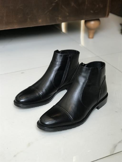 İtalyan stil iç dış naturel deri kışlık erkek bot ayakkabı Siyah T6584