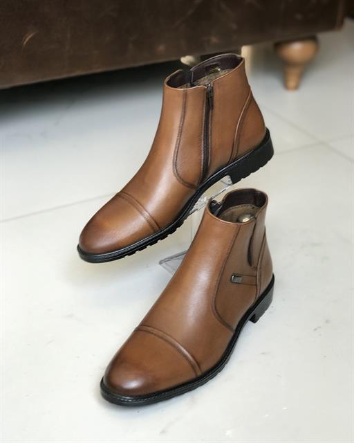 İtalyan stil iç dış naturel deri kışlık erkek bot ayakkabı Taba T6561