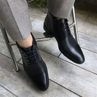İtalyan stil iç dış naturel deri kışlık erkek bot ayakkabı siyah T4043
