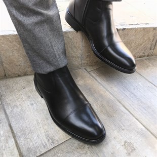 İtalyan stil iç dış naturel deri kışlık erkek bot ayakkabı siyah T4045