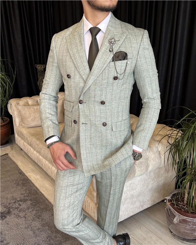 İtalyan stil kruvaze ceket pantolon takım elbise Gri T7153
