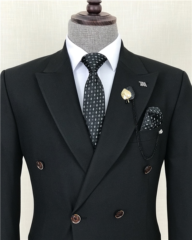 İtalyan stil kruvaze ceket pantolon takım elbise Siyah T8603