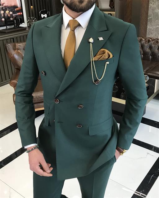  Italian style double-breasted jacket trouser suit green T9111