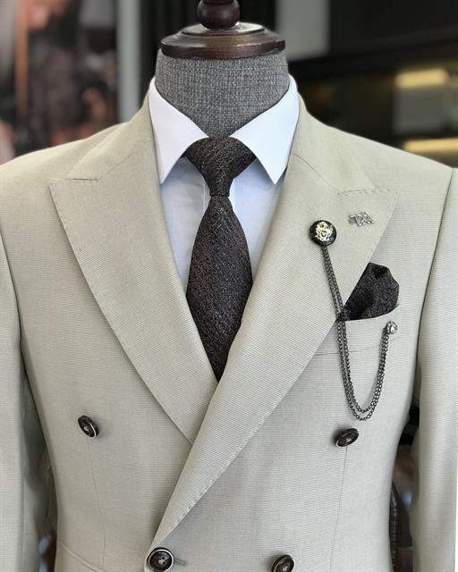  Italian style double-breasted jacket trouser suit beige T9108