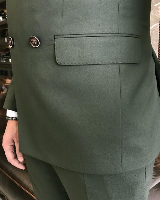  Italian style double breasted jacket pant suit khaki T9110