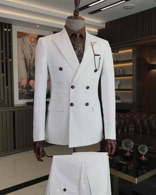 Italian Style Double Breasted Jacket Pants Suit Suit White T7099