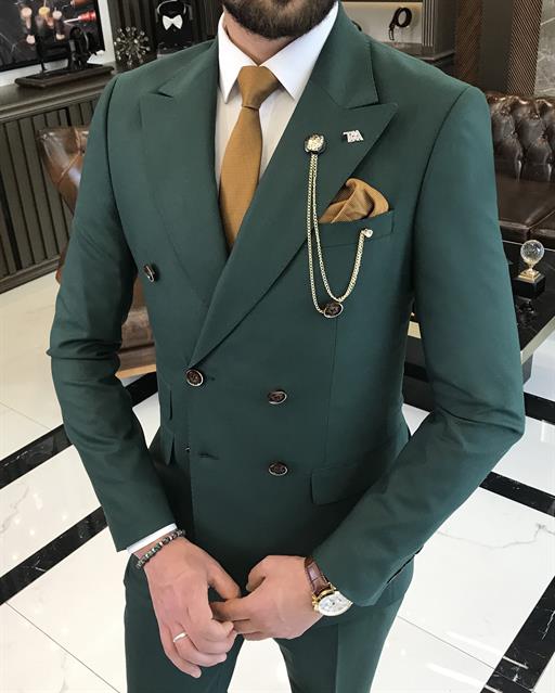  Italian style double-breasted jacket trouser suit green T9111
