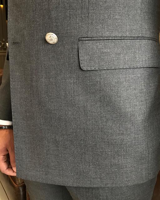 Italian style double-breasted jacket trouser suit gray T9100
