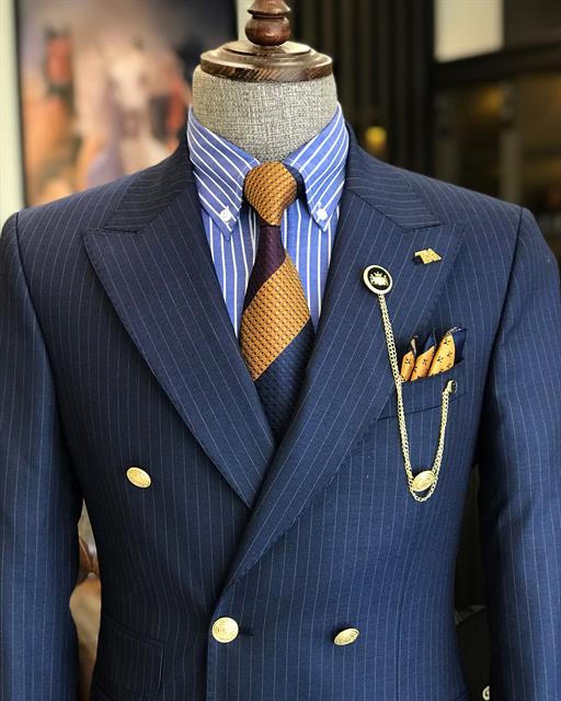 Italian Style Cruiser Striped Jacket Trousers Suit Navy Blue T8683