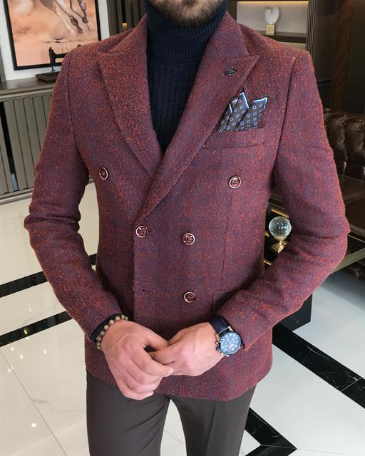 Italian Style Double Breasted Men's Only Jacket Burgundy T8574