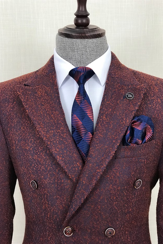 İtalyan stil kruvaze erkek tek ceket Bordo T8574