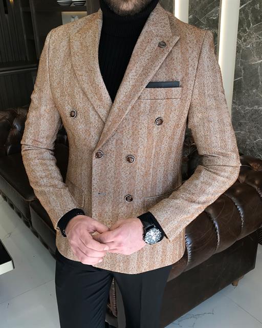 Italian Style Double Breasted Men's Only Jacket Camel T8575