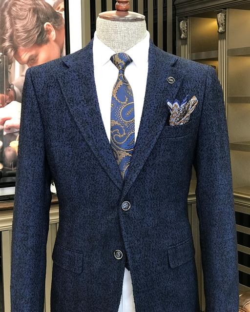 Italian Style Mono Collar Single Jacket Sax T8565