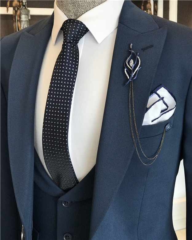 İtalyan stil slim ceket yelek pantolon takım elbise petrol T6117
