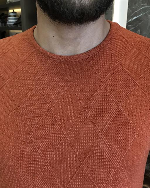 Italian style slim fit crew neck lozenge cotton T-shirt tile T9395