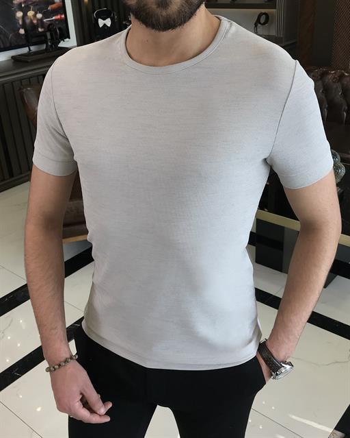 Italian style slim fit crew neck t-shirt gray T9389