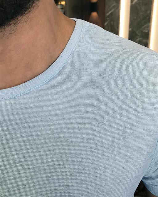 Italian style slim fit crew neck t-shirt blue T9392