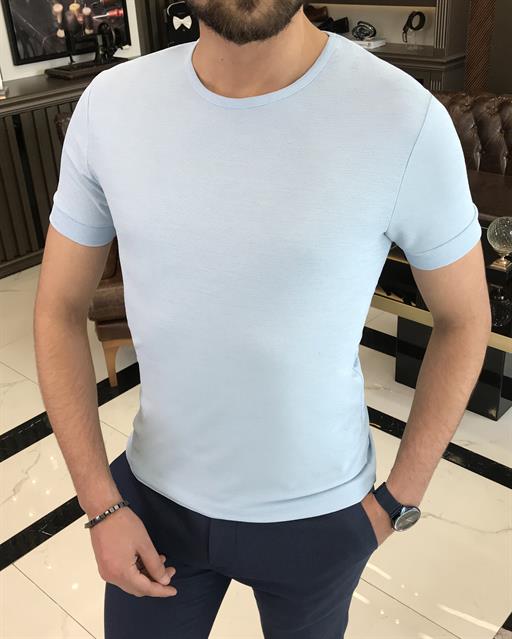 Italian style slim fit crew neck t-shirt blue T9392
