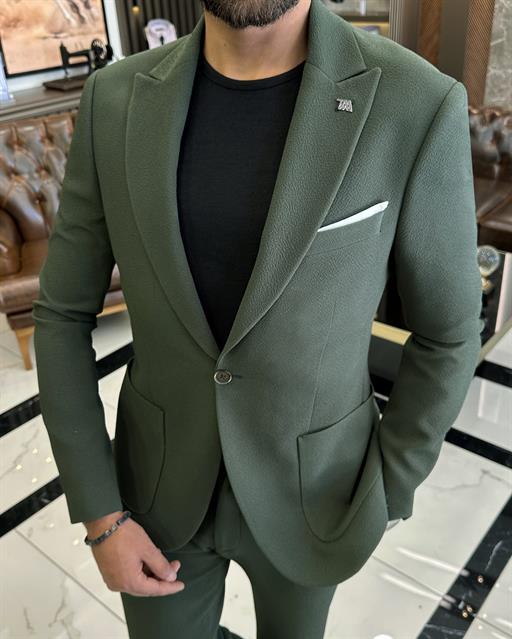 İtalyan stil slim fit  ceket pantolon takım elbise yeşil T10009