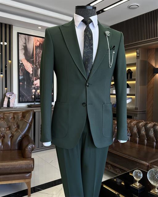 Italian style slim fit jacket pant suit green T9688