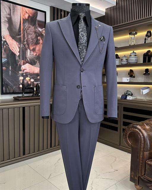 Italian style slim fit jacket pant suit anthracite T9687
