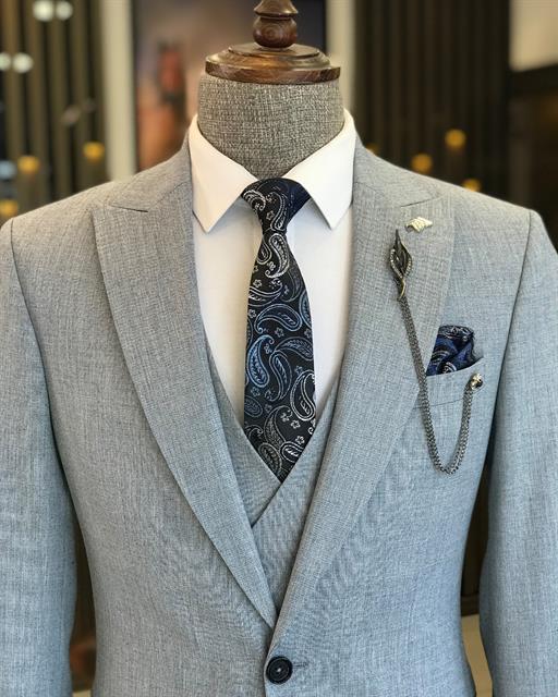 Italian style slim fit jacket vest pant suit blue T9089