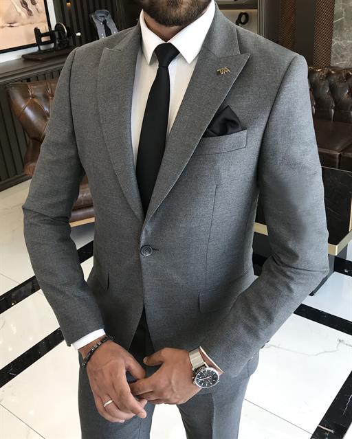 Italian style slim fit jacket vest pant suit anthracite T9685