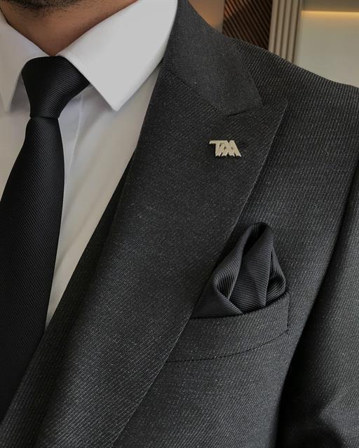 İtalyan stil slim fit ceket yelek pantolon takım elbise siyah T9764