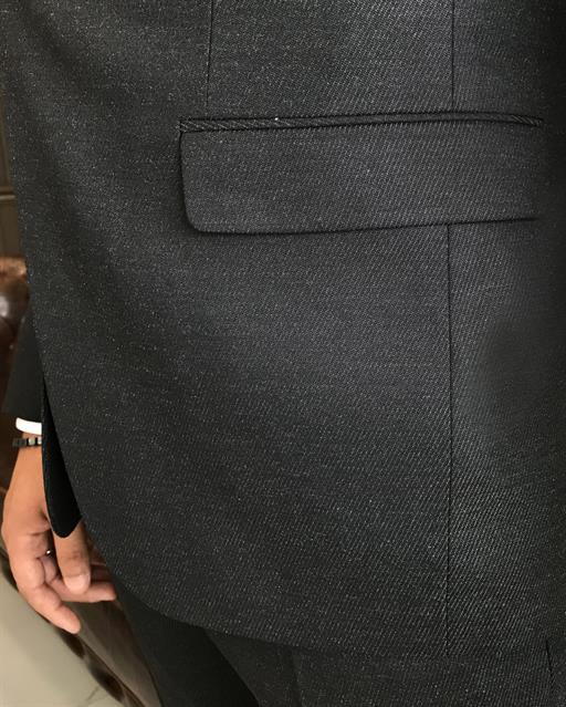 İtalyan stil slim fit ceket yelek pantolon takım elbise siyah T9764