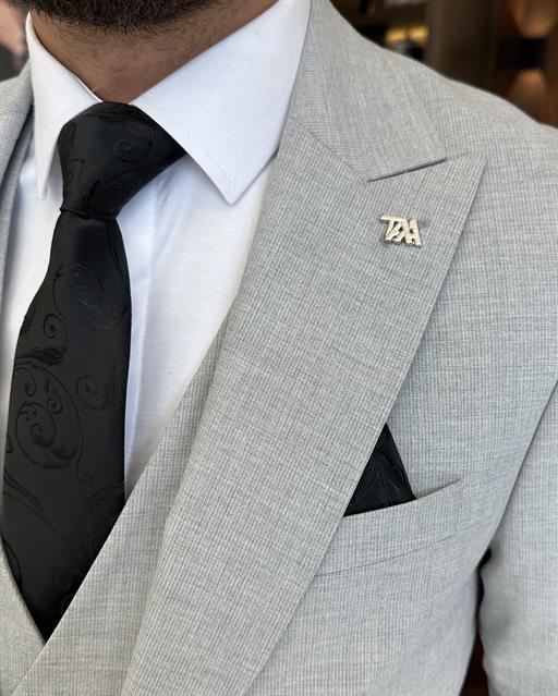 Italian style slim fit jacket vest pant suit gray T9797
